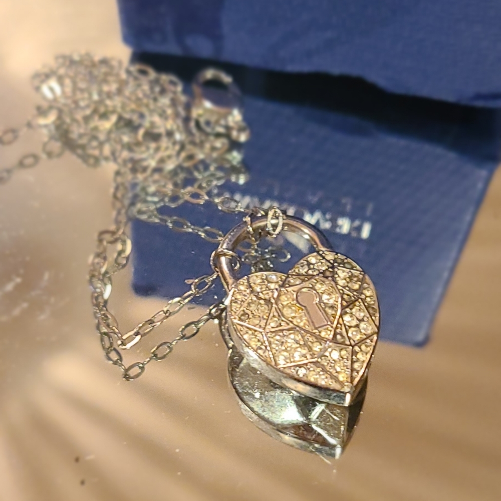 Swaroski Surely Heart Lock Pendant Necklace, Crystal